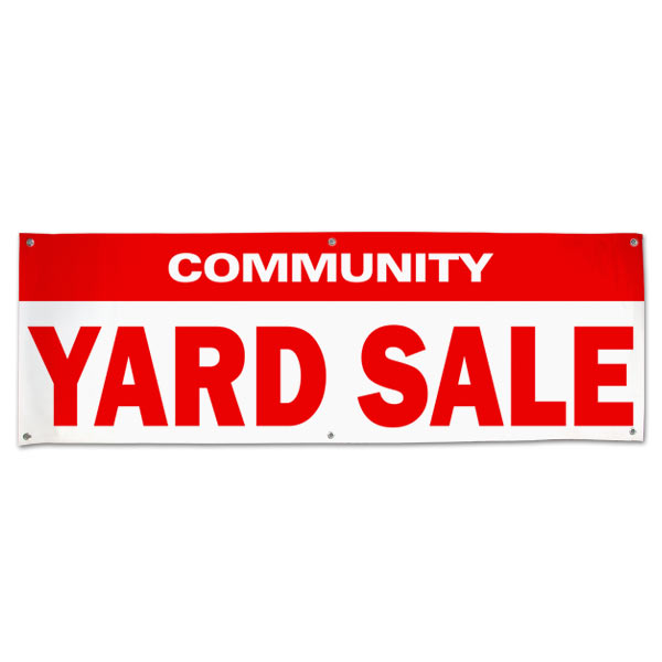 PrePrinted Red and White Community Yard Sale Banner Winkflash